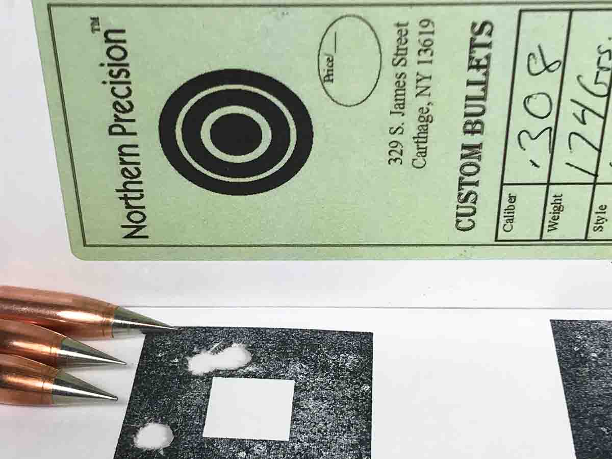 The test rifle provided this group at 100 yards with .300 Winchester Magnum cartridges handloaded with Northern Precision ULD bullets and IMR-7977 powder.